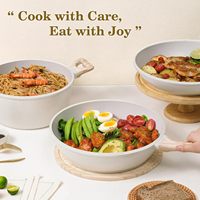 Ensemble de casseroles et poêles multifonctionnelles antiadhésives 8 pièces, poignées en silicone, design granit blanc, compatible induction, passe au lave-vaisselle