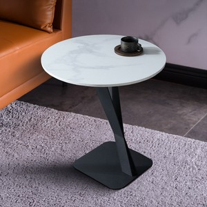 Small <b>Round</b> <b>Side</b> <b>Table</b> Marble Top <b>Black</b> Metal Base Living Room Coffee <b>Table</b> - Product Image 1