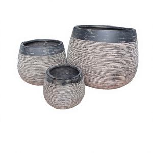 Ensemble de pots à fleurs ronds en fibre de verre vernissée de haute qualité au design moderne pour la décoration de la maison et du jardin - Product Image 1