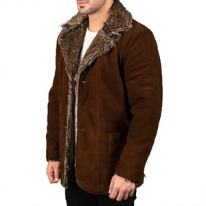 <b>Men's</b> <b>Brown</b> Fleece <b>Overcoat</b> With Fur Collar Single Breasted Regular Fit Winter Coat - Product Image 4