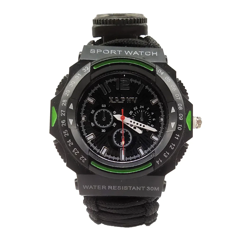 Survival Bracelet Watch orologio di sopravvivenza di emergenza con Paracord Whistle Fire Starter Scraper Compass multifunzione