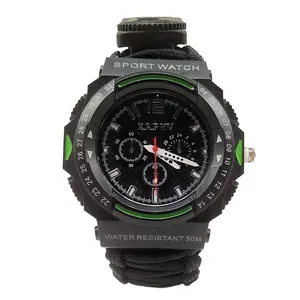 Survival Bracelet Watch Emergency Survival Watch with Paracord Whistle Fire Starter Scraper Compass Multifunctional
