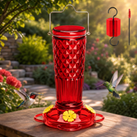 Mangeoire à colibris pour l'extérieur, mangeoires à colibris en plastique avec 6 ports d'alimentation, anti-fuite, mangeoire pour oiseaux sauvages pour le jardin