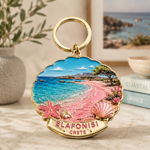 Llaveros Personalizados de Aleación de Zinc con Diseño Redondo de la Isla de <span class=keywords><strong>Crete</strong></span>, <span class=keywords><strong>Grecia</strong></span>, con Esmalte Suave - Product Image 1