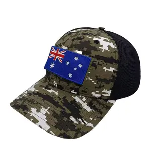 定制6面板澳大利亚国旗迷彩卡车帽子透气凉爽运动帽图案前后侧帽子