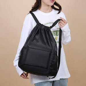 <b>Drawstring</b> <b>Backpack</b> Solid Color Lightweight 20L Capacity With Zipper Pocket For Sports Travel Unisex Summer 2025 - Product Image 3