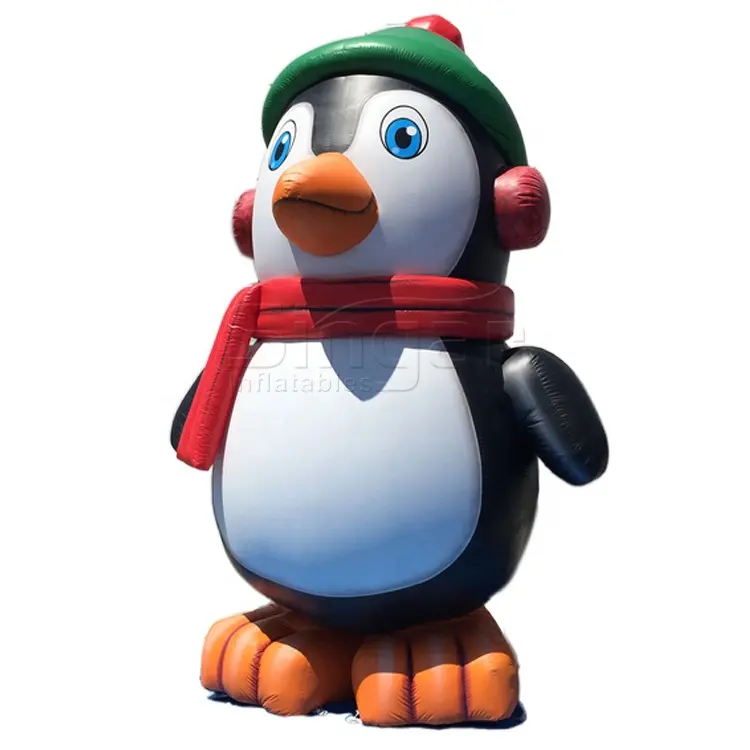 Simpatico cartone animato LED illuminazione decorazione pinguino gonfiabile gigante in sciarpa e cappello