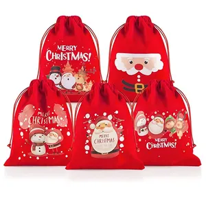 Saco de regalo para regalo de Navidad Bolsas de almacenamiento de juguetes Fiesta de vacaciones Navidad Terciopelo rojo Bolsas de Papá Noel con cordón