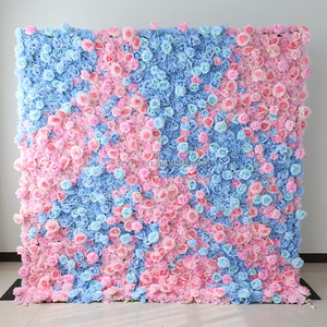 Parete di Fiori Artificiali 8 Piedi, <span class=keywords><strong>Sfondo</strong></span> <span class=keywords><strong>Rosa</strong></span> e Blu per Baby Shower, Decorazione Arrotolabile per Eventi - Product Image 3