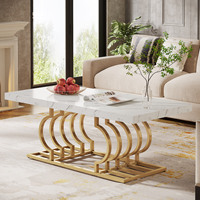 Table Basse de Salon de Luxe avec Plateau en Marbre et Cadre Géométrique