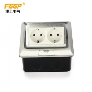 Prise de sol escamotable HGD-2F domestique 2 modules, norme européenne 16A CE, auto-mise à la terre, 250V, argentée, avec boîtier / Prise de sol Schuko - Product Image 1