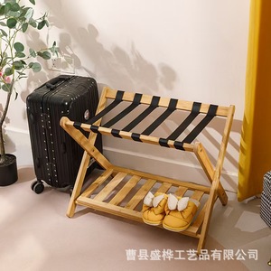 Estante de almacenamiento plegable de madera de doble capa para equipaje, para uso en el hogar y hoteles. - Product Image 5