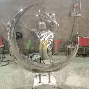 Sculpture de danseuse de la lune en acier inoxydable Libit, ornement de jardin extérieur à poser au sol, de forme circulaire - Product Image 1