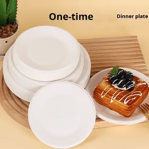 Platos Redondos Desechables Blancos Modernos, Vajilla para Cumpleaños, Fiestas, Picnics, Aperitivos, Hechos de Papel de Bagazo - Product Image 2