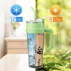 40oz Tumbler Cups With Lid Straw Handle Stainless Steel Vacuum Insulated Travel Water Bottle for Iced Tea <b>Coffee</b> Leakproof - Product Image 4
