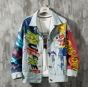 LILUO 2025 Popular Vintage Ink Korea Style Indigo Blue <strong>Hippie</strong> Washed Destroy Denim Men <strong>Jackets</strong> - Product Image 3