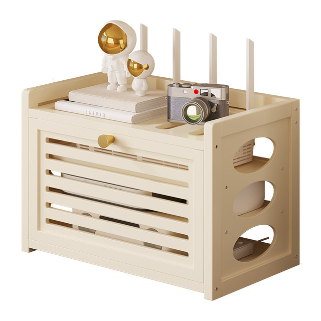 Solid Wood WiFi Router & Cable Modem Storage Organizer with Decorative Hider Shelf-Wall Mountable/Countertop