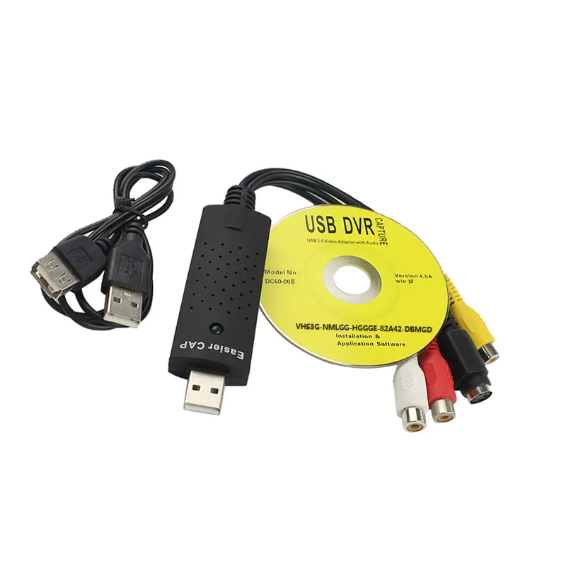Easiercap USB 2.0 Easyercap Video TV DVD VHS DVR Capture Adapter EasierCap USB Video Capture Mendukung Win10 Drive Gratis