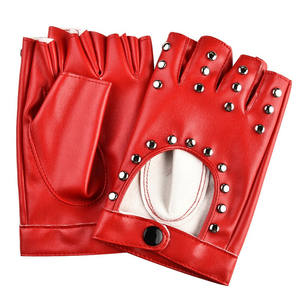 <span class=keywords><strong>Noir</strong></span> Punk Rivet court PU <span class=keywords><strong>cuir</strong></span> demi-doigt gants femmes Hip-Hop conduite moto fête Cool fille beau mitaines sans doigts - Product Image 2