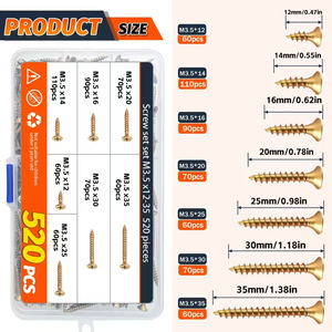 Screw Set 520Pcs M3.5x12 35 Carbon Steel Phillips Head Countersunk Self Tapping Wood Drywall Screws Kit - Product Image 4