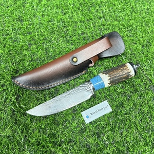 Coltelli a lama fissa con manico a forma di corno 5 "Utility Hunter con guaina in pelle OEM damasco <span class=keywords><strong>coltello</strong></span> <span class=keywords><strong>da</strong></span> caccia al cervo all'aperto - Product Image 5