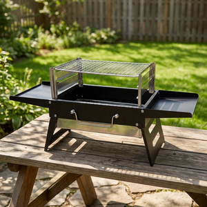 Portable <b>Foldable</b> Charcoal Grill Stainless Steel Outdoor Cooking BBQ Stove with Side <b>Tables</b> and Rack for <b>Camping</b> Picnic Beach - Product Image 3