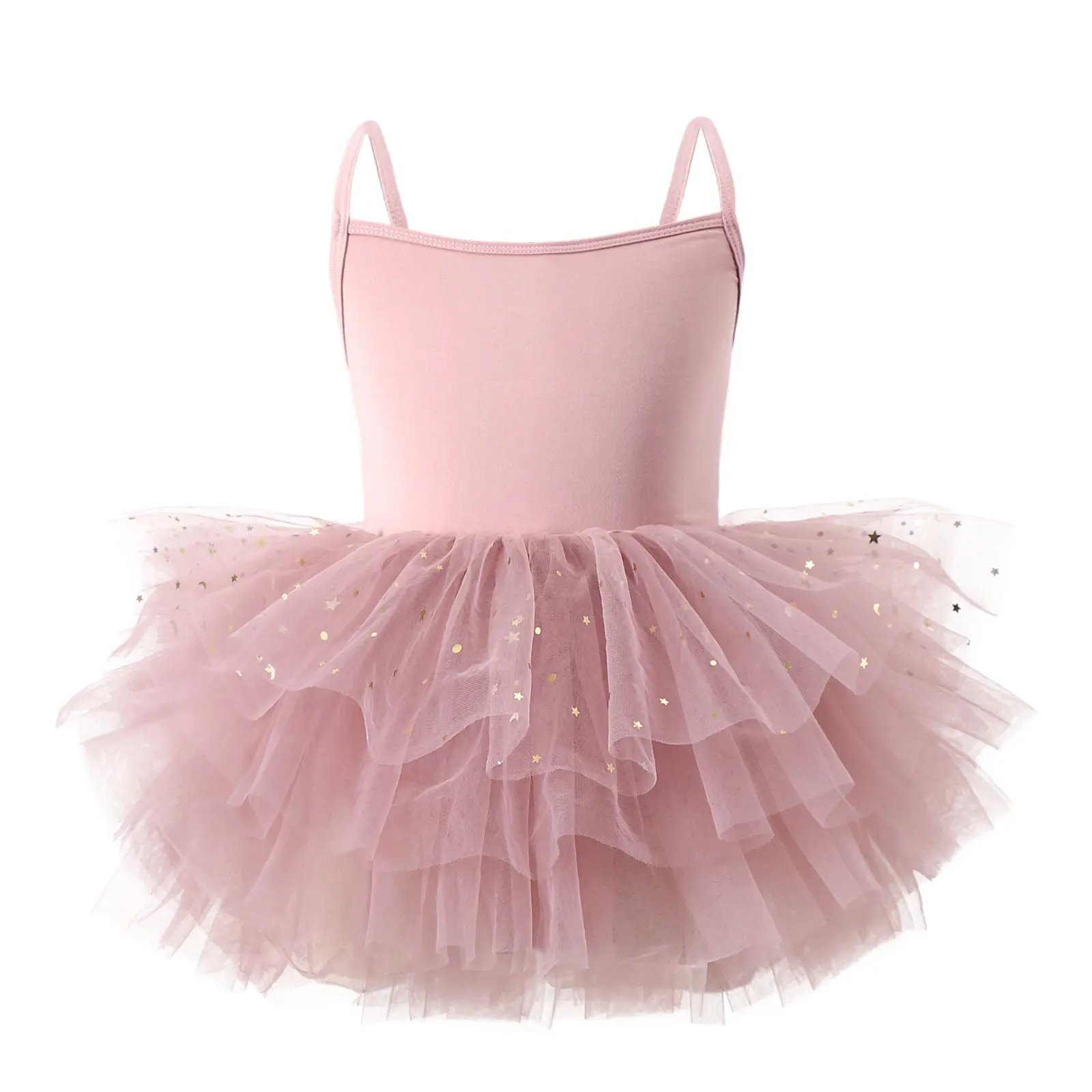 Gaun balet bintang tali Spaghetti berkilau sutra susu merah muda rok Tutu anak-anak baju monyet Bodycon bayi Jumpsuit