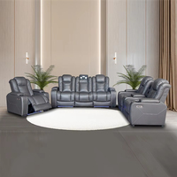 Sofá Reclinable Extensible con Portavasos, Luz de Lectura, Masaje, Enchufe Eléctrico, Estructura de Madera, Tres Asientos, Cuero Sintético
