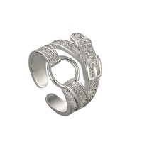 Bague ajustable double couche avec boucle de ceinture et zircon pour femme, bague minimaliste unique pour l'index, bijou tendance Y2K pour tous les jours