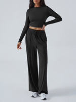 Y2K 2 pièces ensemble automne et hiver femmes attaché couleur Pure taille cintrage mode jambe large décontracté pantalons longs femme