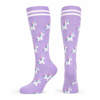 Chaussettes de compression montantes en coton pour femmes, motif dessin animé Corgi Licorne Alpaga, respirantes, avec revers rayé, chaussettes de sport fantaisie