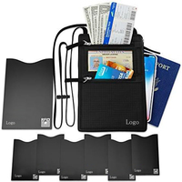 Porte-cartes d'identité LeapX personnalisé en nylon avec fermeture éclair, à porter autour du cou, anti-RFID, étanche, sac banane portable pour voyages d'affaires, motif géométrique
