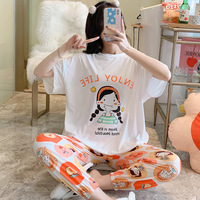 Zomer Vrouwen Pyjama Set Cartoon Ronde Kragen Korte Mouw Broek Thuis Casual Wear Comfortabele Ademend Pyjama