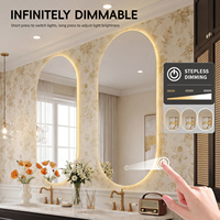 Espejo de Baño Ovalado LED Moderno Sin Marco con Sensor Táctil Inteligente Antivaho Atenuable de Aluminio de Lujo para Salón