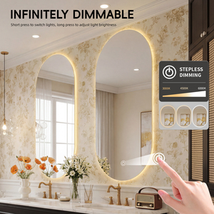 Espejo de Baño Ovalado LED Moderno Sin Marco con Sensor Táctil Inteligente <span class=keywords><strong>Antivaho</strong></span> Atenuable de Aluminio de Lujo para Salón - Product Image 2