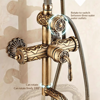 Système de douche rétro français en laiton massif avec jet de pluie haute pression et douchette à main, finition brossée, cartouche céramique pour salle de bain