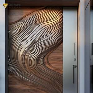 Premium 3D oyma katı ahşap ön kapı Modern dış giriş su geçirmez lüks evler villa için benzersiz akan tasarım salonu - Product Image 2