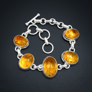 Pulsera de Plata de Ley 925 con Eslabones y Piedra Preciosa Natural, Joyería Hecha a Mano, Regalo para Ella, Impresionante Ámbar con Corte Ovalado y Engaste de Bisel, Ideal para Fiestas - Product Image 3