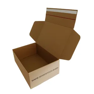 Caja de envío biodegradable marrón personalizada con autosellado y cierre de cremallera de 3mm de grosor para zapatos hechos de cartón