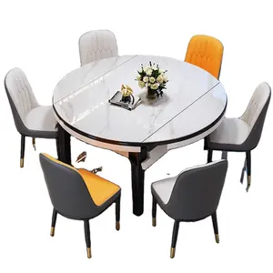 现代家居家具餐厅餐桌套装6座圆形大理石餐厅餐桌