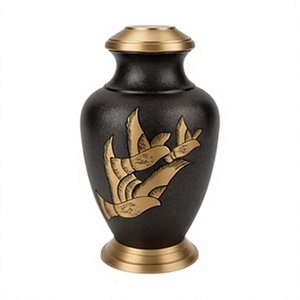 Urna funeraria negra con diseño de hojas doradas para cenizas de adultos, urna grande de latón, urna decorativa de latón para cenizas humanas. - Product Image 1