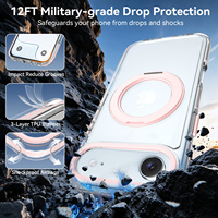 Coque tendance rose pour iPhone 17 Air avec protection 360° °   Étui de téléphone portable transparent magnétique avec charge sans fil, cadre d'objectif en métal rotatif