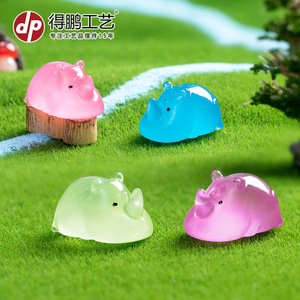 <b>Miniature</b> Rhinoceros Figurine Resin Animal Garden Ornament Lighted Desktop Decor Glossy Finish Multi Color Options - Product Image 3