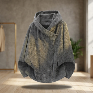 Poncho à capuche tricoté unisexe, couleur dégradée, fermeture éclair, coupe ample, coupe-vent, vêtements d'automne - Product Image 2