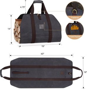 Sac de transport pour bûches, grand format, robuste, enduit de cire, pour foyer, poêle, camping en plein air, sac de rangement pour bois, échantillon gratuit - Product Image 4