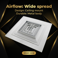Diffuseur d'air carré réglable 4 voies à cadre large en aluminium pour plafond, pour systèmes CVC industriels modernes