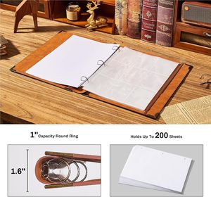 Ovesmusl Classeur à 3 anneaux en cuir PU, format lettre 8,5x11, <span class=keywords><strong>1</strong></span> pouce, capacité 200 feuilles, couverture de <span class=keywords><strong>bloc</strong></span>-notes, organiseur de feuilles mobiles, style vintage scolaire - Product Image 3