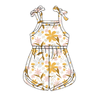 Vente en gros de barboteuses d'été pour filles à impression personnalisée avec bretelles en forme de nœud papillon quantité minimale de commande bas combishorts tricotés en bambou confortables une pièce pour enfants
