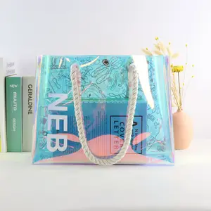 Wholesale Custom Logo fashion laser shoulder beach shopping holographic pvc women's tote bag