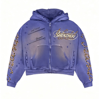 Sweat à capuche zippé Y2K en coton 100% personnalisé, imprimé sérigraphié, délavé à l'acide, déchiré, design délavé au soleil, pour hommes